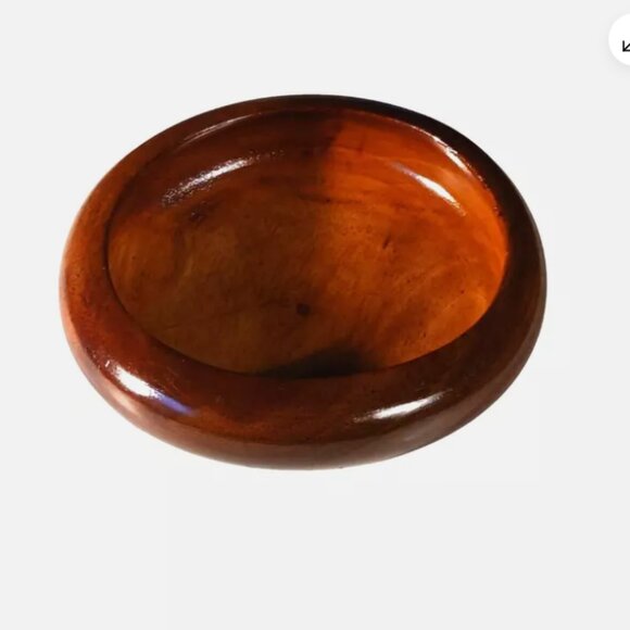 Vintage 6” Round Wood Bowl Mid Century Flat Rimmed Wooden Bowl Farmhouse - Picture 5 of 10